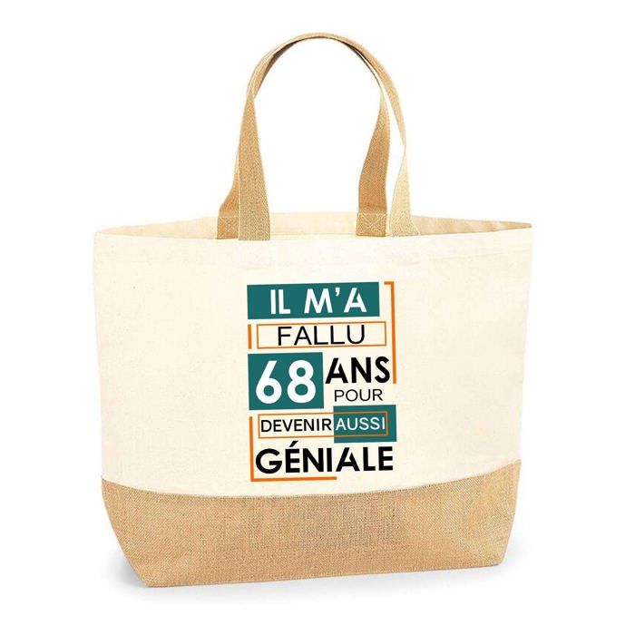 Tote bag - PLANETEE - 68 ans géniale - jute naturel - impression exclusive - fabriqué en France