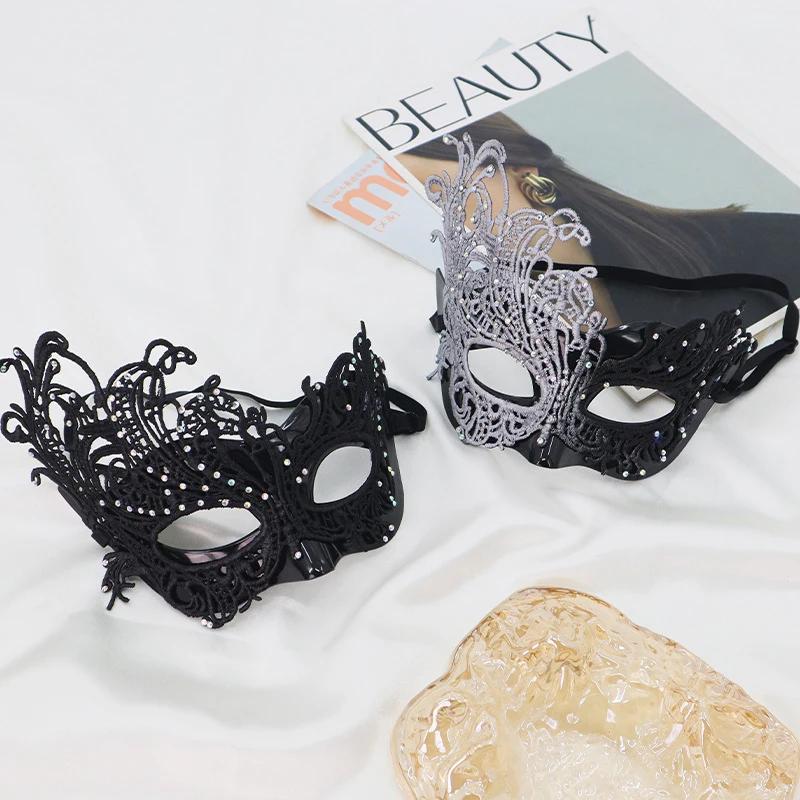 1pc Sexy Women Rhinestones Lace Masquerade Mask for Carnival Halloween Half Face Cosplay Masks Festive Party Supplies