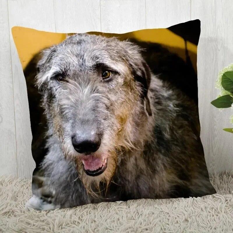 Irish Wolfhound Pillowcase Modern Home Bedroom Living Room Sofa Cushion Cover 45x45cm Peach Skin Pillowcase