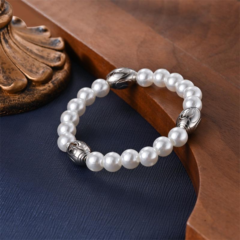 

Pearl Bracelet Bangle - Women s Simple Elastic Beaded Design белый