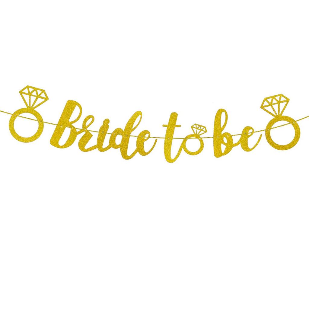 Decor de Nuntă European și American: Fustă Tulle 'Bride to Be' Banner Sclipicios cu Design Inel cu Diamant