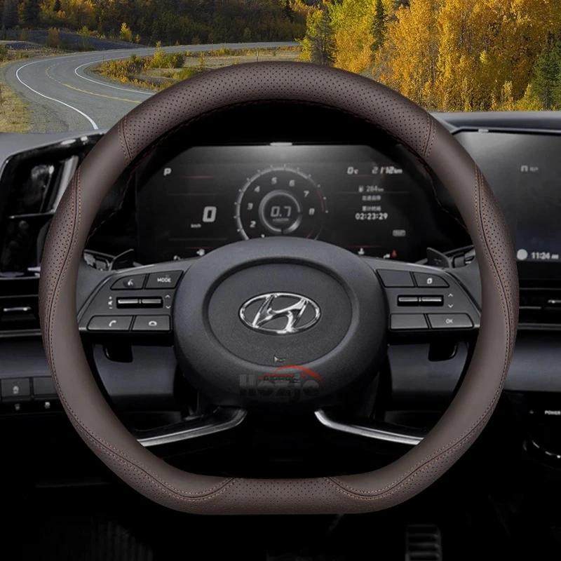 Leather Car Steering Wheel Cover for Hyundai I30 Tucson Nx4 I20 Ix35 Accent I10 Getz Kona I40 Elantra H1 I30n Santa Fe Veloster