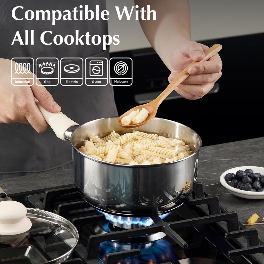 KOCH SYSTEME CS 1/2/3QT Stainless Steel Saucepan with Lid Nonstick Milk Pots with Stay-cool Bakelite Handle Kitchen Sauce Pot
