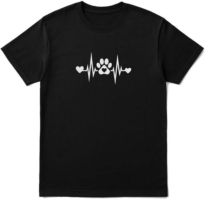 Heartbeat Paw Print T-Shirt – Unisex Black Pet Lover Tee L