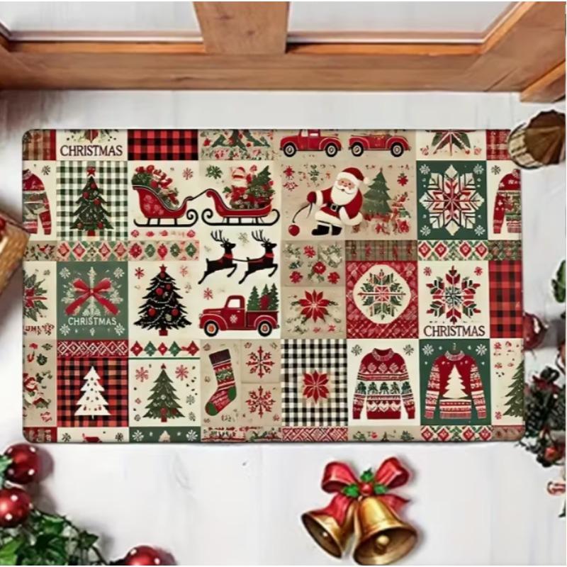 1 Stück Frohe Weihnachten Bereichsmatte Geeignet für Wohnzimmer Schlafzimmer Küche Weihnachtsgeschenk Raummatte Weihnachten Retro Heimdekoration