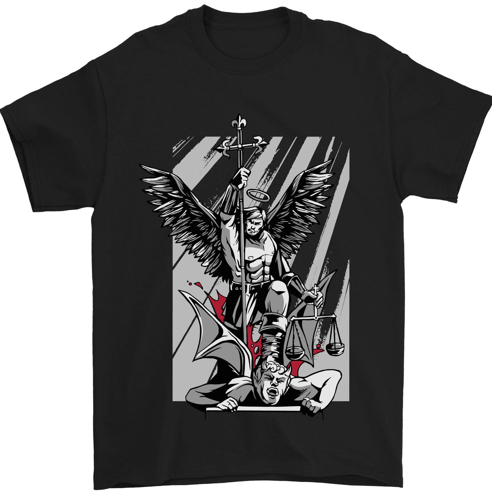 St Michael Killing the Devil Christian God Mens T-Shirt 100% Cotton S разноцветный