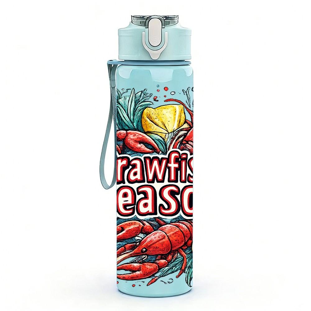 1PC Crawfish Season Slogan Art Print 750ml Color Plastic Sports Water Bottle Leakproof Flip Straw Lid Suitable for Sports Office Home Use