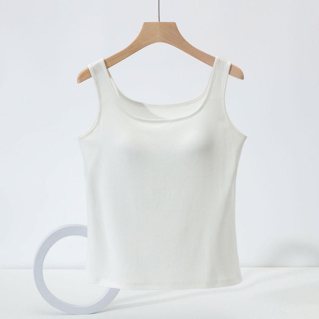 Women's Slim Fit Cotton Camisole: Versatile Spring/Summer Sleeveless Top with Chest Pads