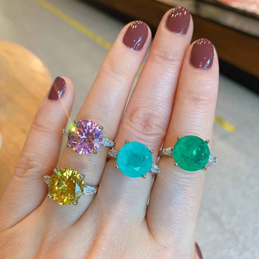 Tiktok Live Broadcast New Cross Border Celebrity Ring Round Imitation Emerald Simulation Palaiba Color Jewelry