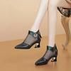  Zapatos de tacón cuadrado de malla transpirable con cremallera trasera, estilo chic, para mujer, primavera y verano, color gris. Zapatos de tacón negro clásicos para mujer, modelo AB373.