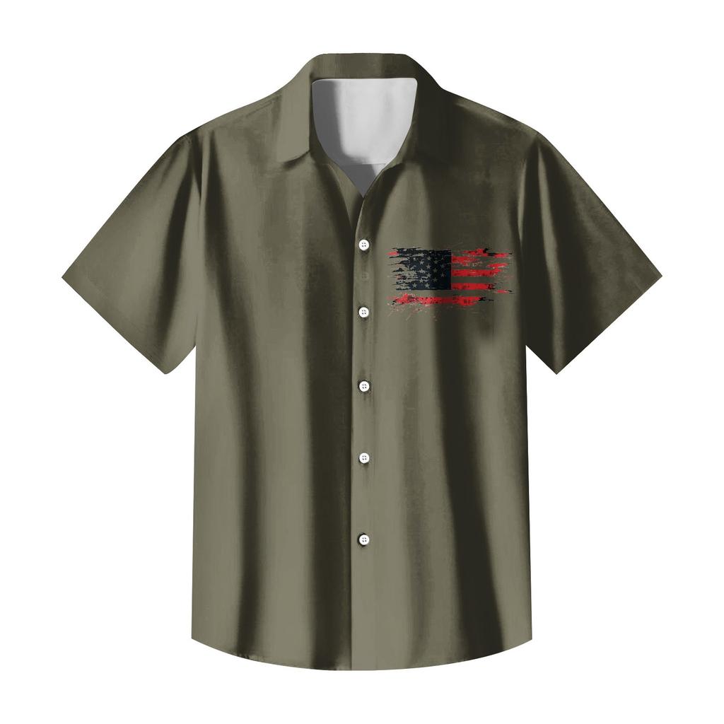 Independence Day Printed Men's Casual Short-sleeved Shirt for Slimming and Fashionable Men