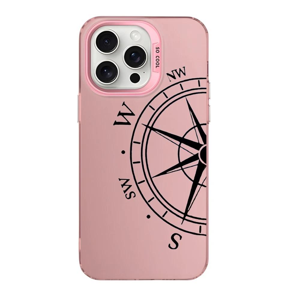 Fashion Vintage Compass Phone Case for iPhone 16 12 13 Mini 11 14 15 Pro Max XR 8 Plus Sturdy Hard IMD Plastic Shockproof Cover_