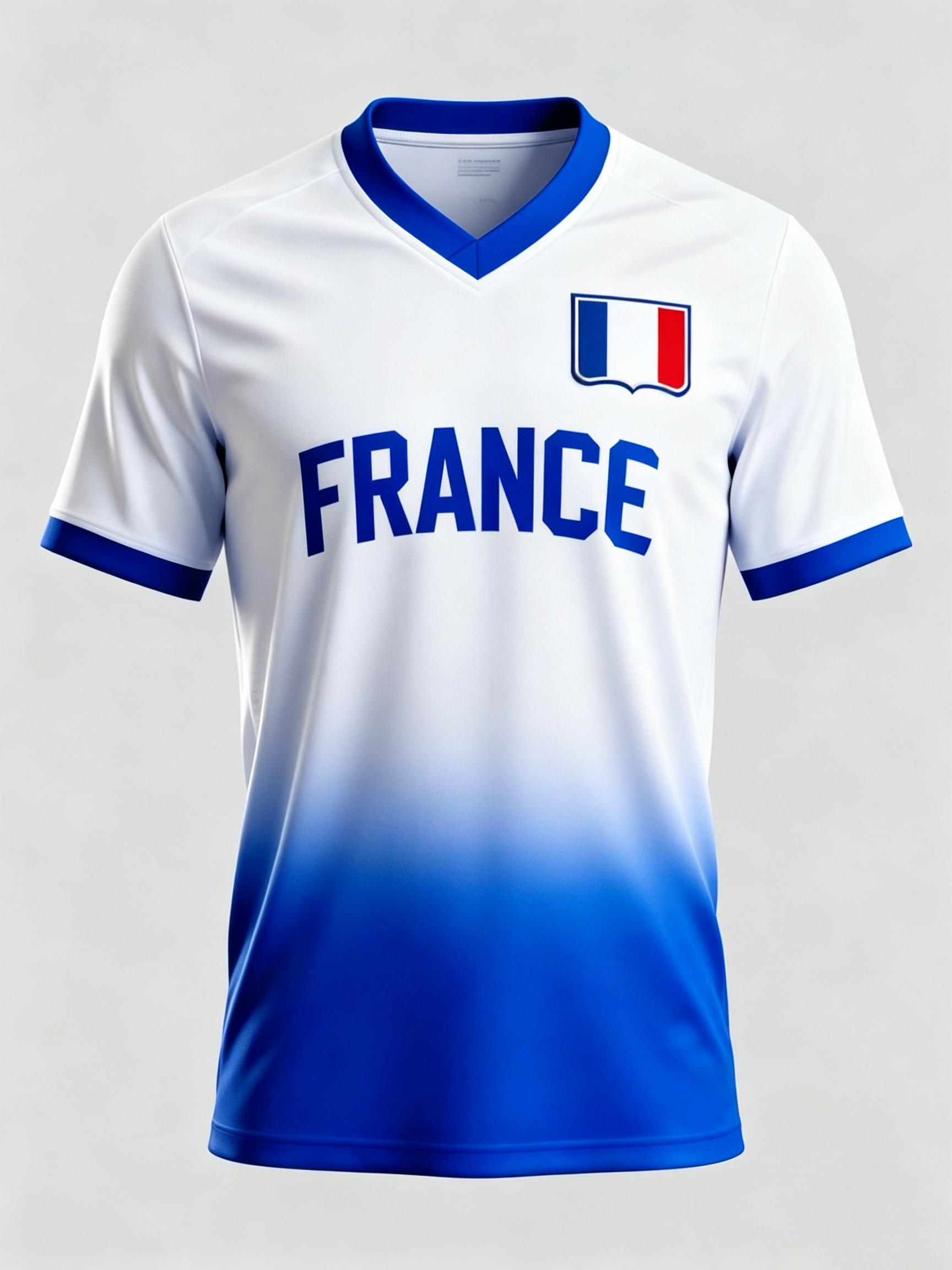 Men s France Nation Gradient Soccer Jersey, Quick Dry Breathable V Neck Short Sleeve Football Fan Jersey For Sports Match Casual Wear XXS