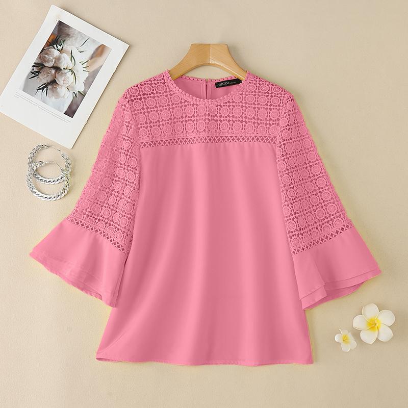 

ZANZEA Women Casual Hollow Out Crochet Patchwork Loose Blouse