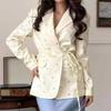 2025 Autumn Women's Tie Print Slimming Suit Jacket - European and American Style