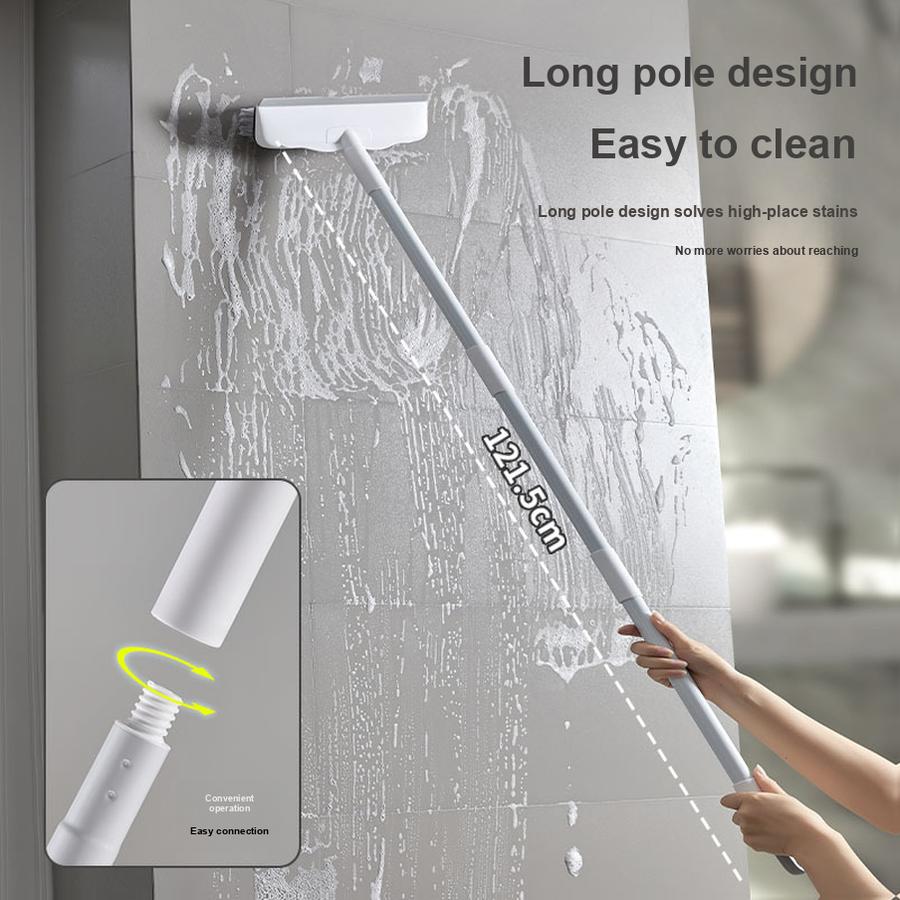 Floor Scraper Scrubber with Brush for Bathrooms - 2 In 1 Multi-Surface Hard Bristle Brush with Long Handle