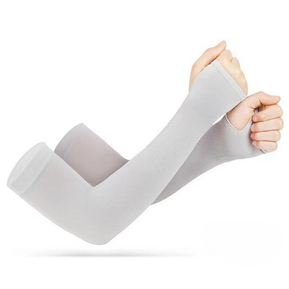 1 Pair Summer Ice Silk Fingerless Arm Sleeves Cooling High Elastic for Outdoor Riding серый