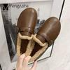 Retro Casual Winter Cotton Shoes Women Buckle Band Wool Fur Flats Woman Round Toe Loafers Fur Moccasins Warm Plush Sneakers 2024