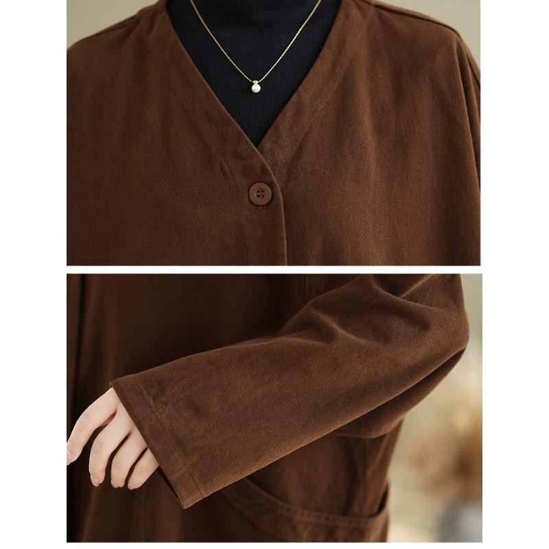 DIMANAF New Plus Size Autumn Women Coat Basic Long Sleeve Jackets Vintage Casual Loose Outerwear Cotton