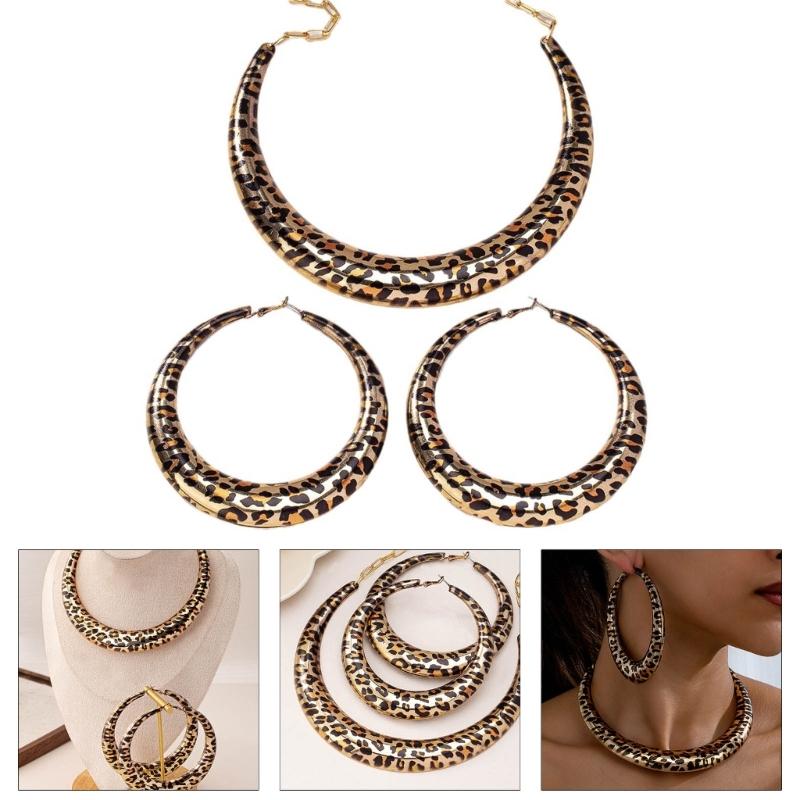 3Pieces Leopard Print Jewelry Set Leopard Inspired Necklace and Earring Set Elegant Jewelry Accessory for Women
