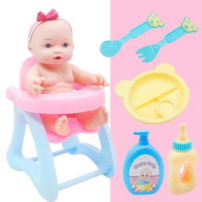 Muñecas de Bebé de 9 Pulgadas Muñeca de Niña Realista con Tocado Desmontable Silla Grande Cubiertos Champú Botella de Leche Juego de Muñecas Lindas de 6 Piezas