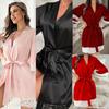 Women's Plus Size Ice Silk Pajama Set with Lace-Trimmed Robe