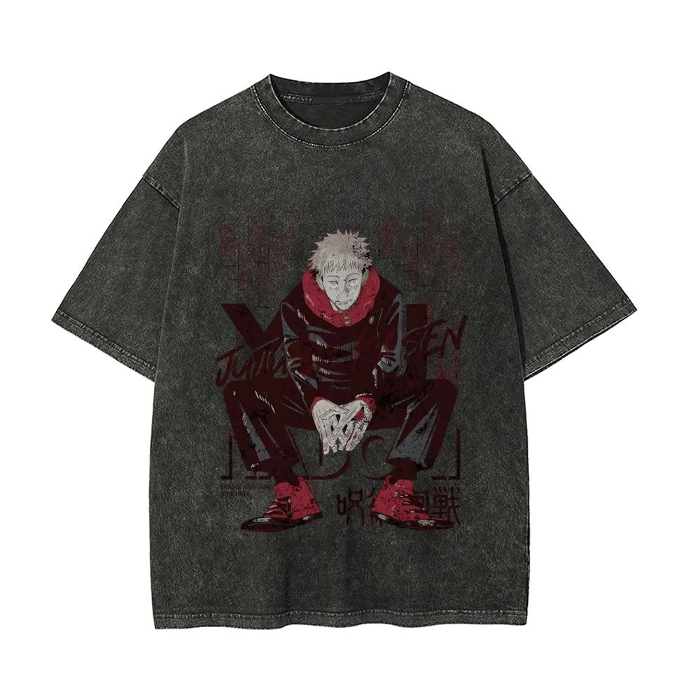 

Yuji Itadori T-shirt Jujutsu Kaisen Tee Vintage Washed Oversized Retro Anime Harajuku Streetwear Urban Manga Mens Clothing Tops M