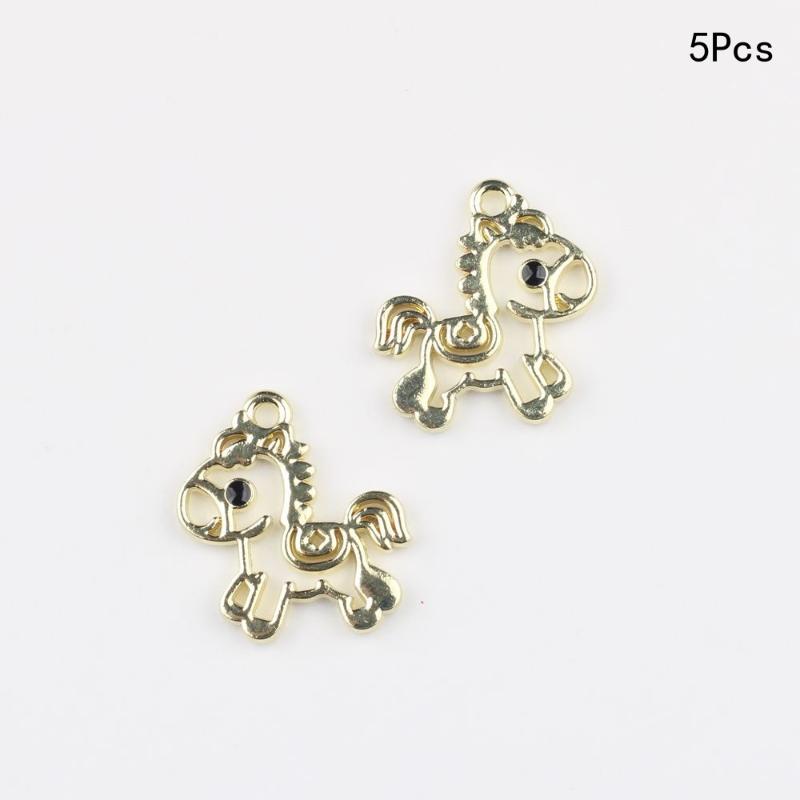 5 Pièces Pendentif Cheval Coloré Creux Charms Minimalistes Alliage Poney Fabrication de Bijoux Boucles d'Oreilles Bracelet Collier Accessoires DIY
