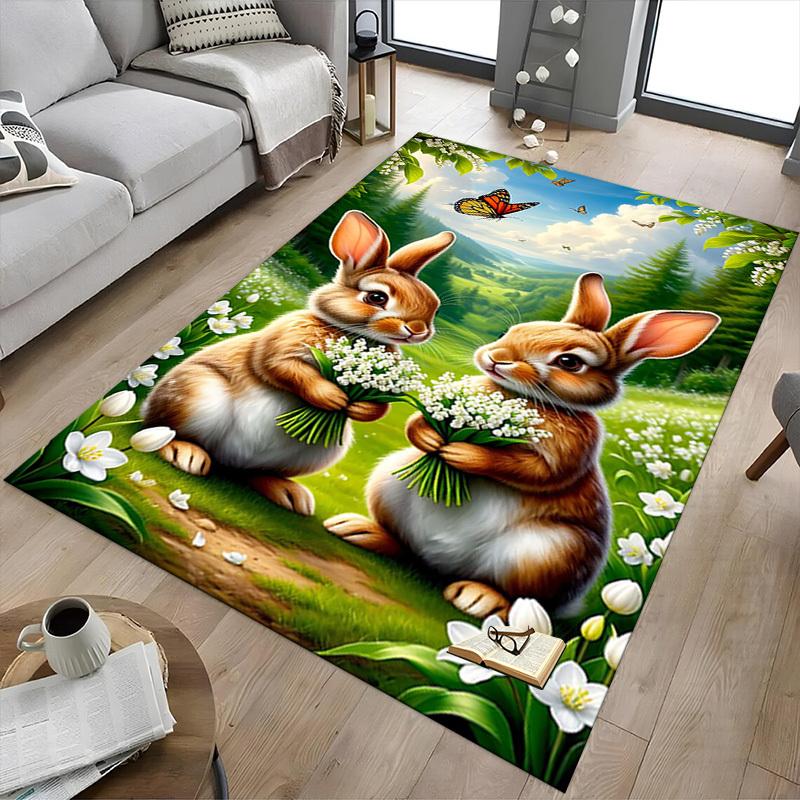 1PC Bunnies Flowers Extra Large Non-Slip Floor carpet, Office, family, bedroom, Studio - Large Area Rug,Longlasting Material-K0329