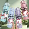 1PC Baseball Player Mom Quote 750ml Color Plastic Sports Water Bottle Leakproof Flip Straw Lid Suitable for Sports Office Home Use