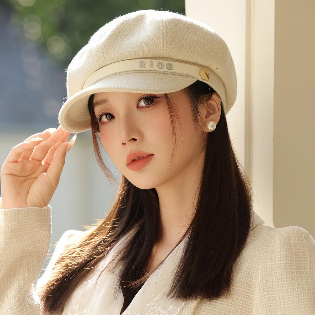 Vintage British Style Belt Buckle Octagonal Hat Women's Autumn New Painter Hat Beret