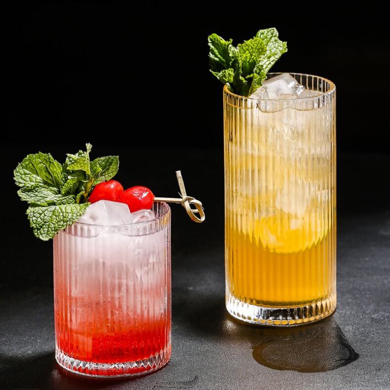 4pcs Sets 250ml/360ml Ins Style Striped Glass Cup Iced American Coffee Cup Cocktail Glass Drinking Glasses Juice Cold Drink Mugs
