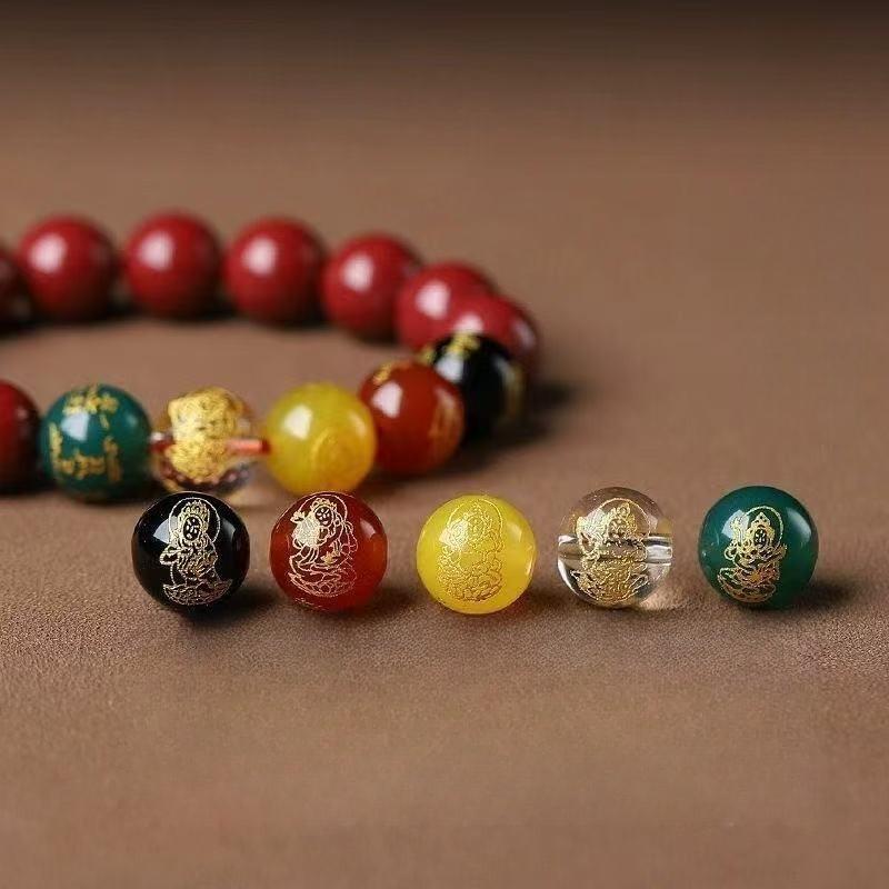 New fidelity cinnabar five-way God of Wealth bracelet natal year transfer purple gold sand bracelet men's and women's gifts Buddha bead jewelry