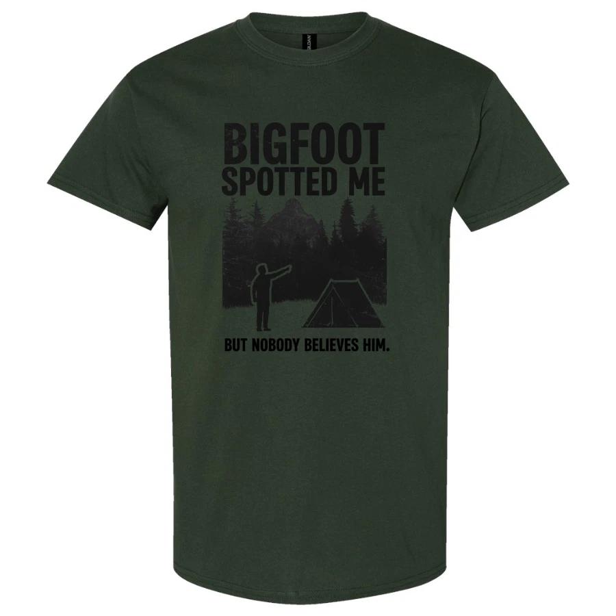 Bigfoot Spotted Me Camping Funny Sasquatch Forest Tent Graphic Retro T Shirt XL
