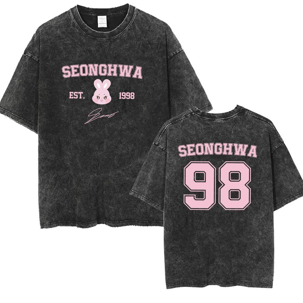 Vintage Washed Ateez Yunho Kpop Band Album 2026 TShirt Mens Women Hip Hop Loose Korean Fashion Short Sleeve T Shirt Streetwear