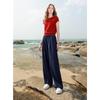 Sancai 2025 Summer Faux Denim Elastic Waist Straight-Leg Casual Pants