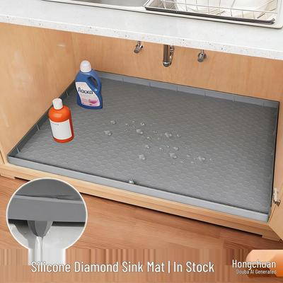 Tapete de Pia de Silicone com Design de Diamante - Impermeável, à Prova de Óleo e Manchas - Tapete de Drenagem para Cozinha