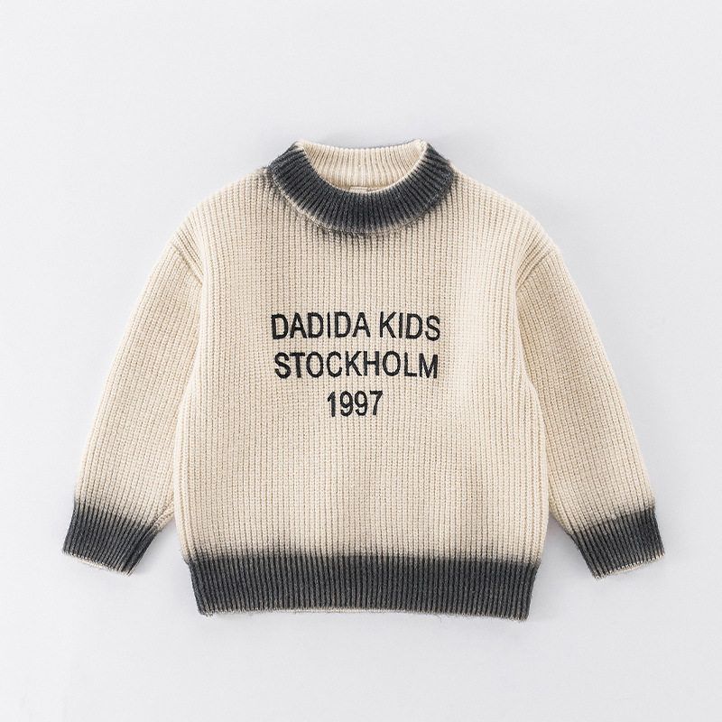 Boys  Sweater Spring and Autumn Children s Sweater Letter Jacquard Gradient round Neck Pullover Knit Girls  Sweater Letter jacquard gradient sweater 150