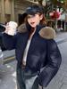 Women's Winter High Waist Hooded Short Jacket with Removable Fur Collar