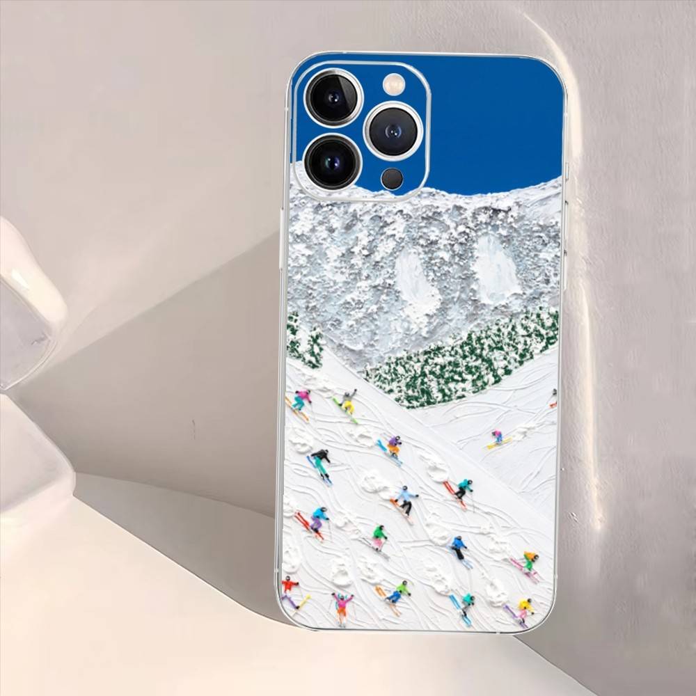 Skiing sports art oil painting style Phone Case For iPhone17,16,15,14,13,12,11 Plus,Pro Max,Soft Silicone Transparent Cover