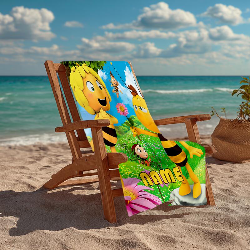 Custom Name Ultra-Soft Beach Towel with Maya the Bee Theme,Ideal for Pool - Camping, Diving - Perfect Travel Essential, Vibrant Beach Towel.