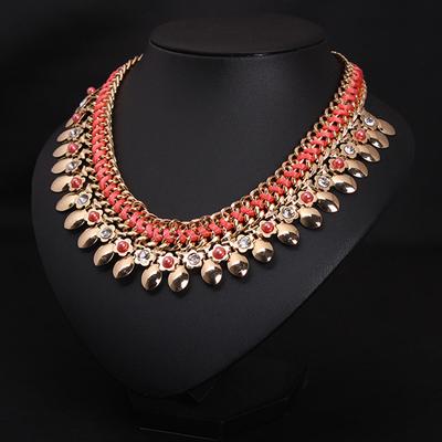 6-Color Rhinestone Pearl Woven Short Collarbone Necklace Exaggerated Women'S Jewelry