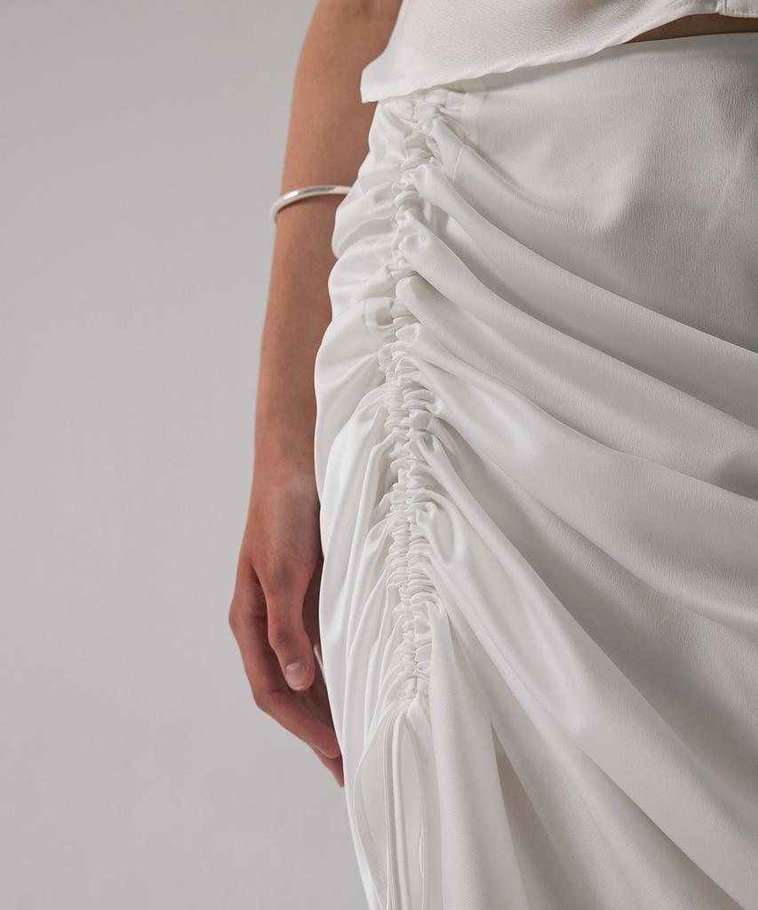 Teulimingbeodeu Shirring Strap Long Skirt [ White ]