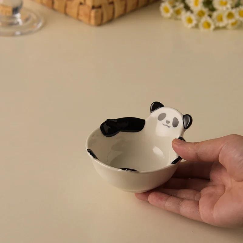 New Cartoon Panda Ceramic Dishs Home Dip Dish Cute Small Dish Soy Sauce Dish Seasoning Dish Hot Pot Sauce Dishs Cute Panda Dishs