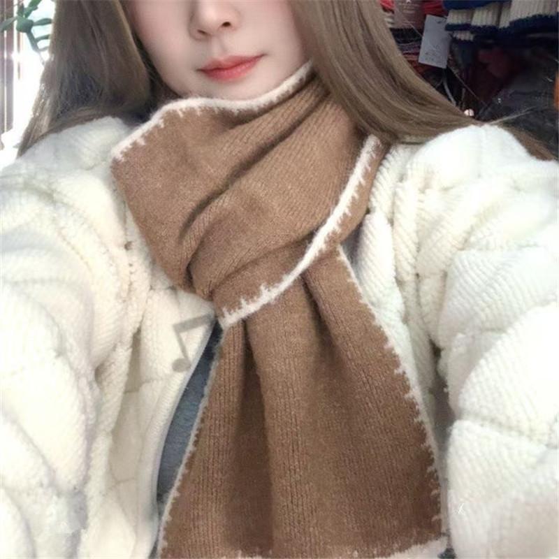 New Simple Solid Color Wool Blended Dog Tooth Edge Knitted Scarf for Women Warm and Windproof Versatile Student White Collar Scarf