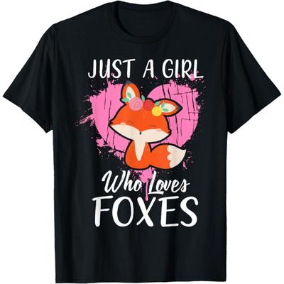 Just a Girl Who Loves Foxes T Shirt Pink Cute Heart and Fox T-Shirt