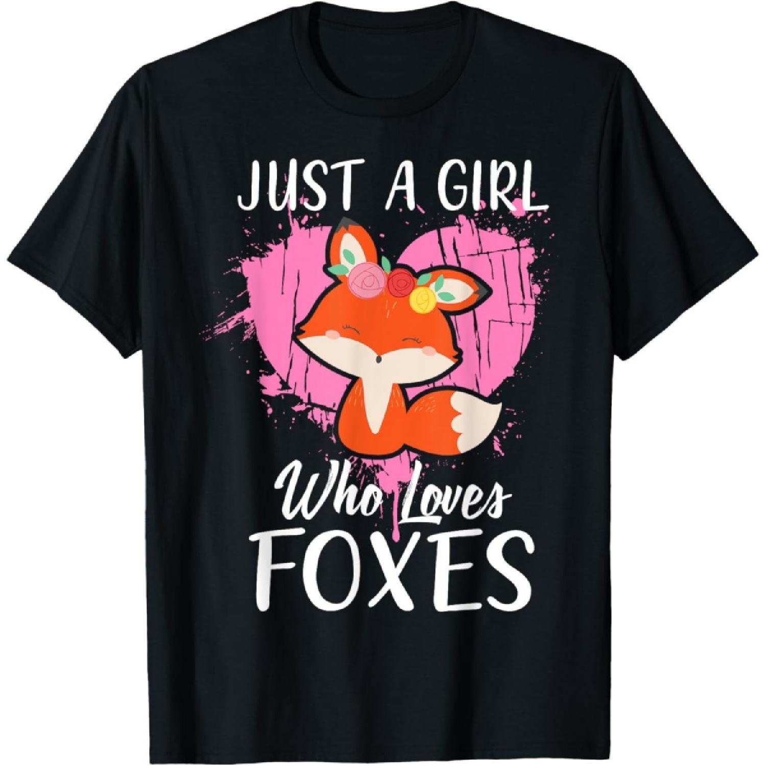 Just a Girl Who Loves Foxes T shirt Pink Cute Heart and Fox T-Shirt S