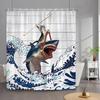 Vtipný kočičí sprchový závěs Roztomilá cool kočička jedoucí na velrybě Kreslené zvíře Oceánská vlna Dětský koupelnový závěs Vodotěsný S háčky