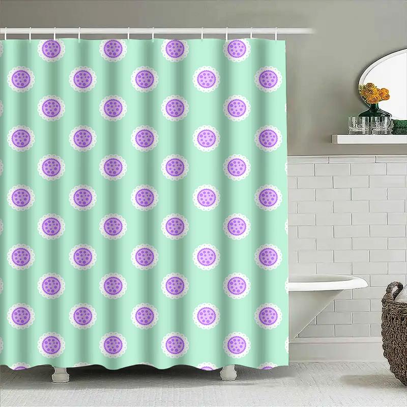 Vintage Polka Dot Shower Curtain Mint Green Purple Floral Design For Bathroom Decorations Size: 60''X72'' (152Cm X 183Cm)