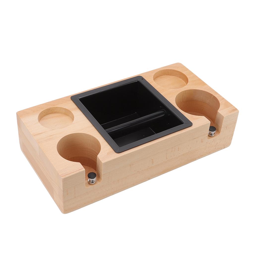 Wooden Coffee Tamper Holder Stand Tamping Station with Knock Box Grounds Container Birch